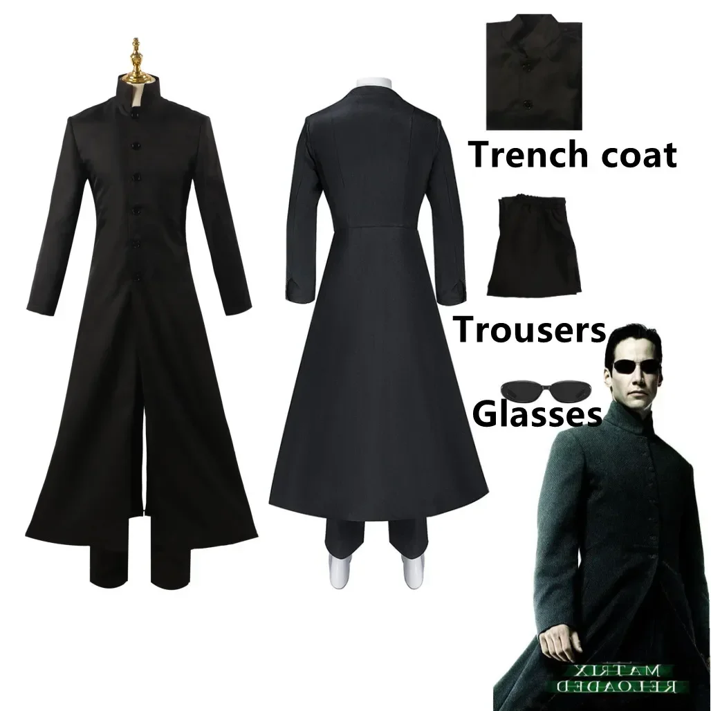 

Costom Made Matrix Cosplay Costume Neo Black Men Women Long Trench Coat Jacket Uniform Halloween Party Stage Performance Suit