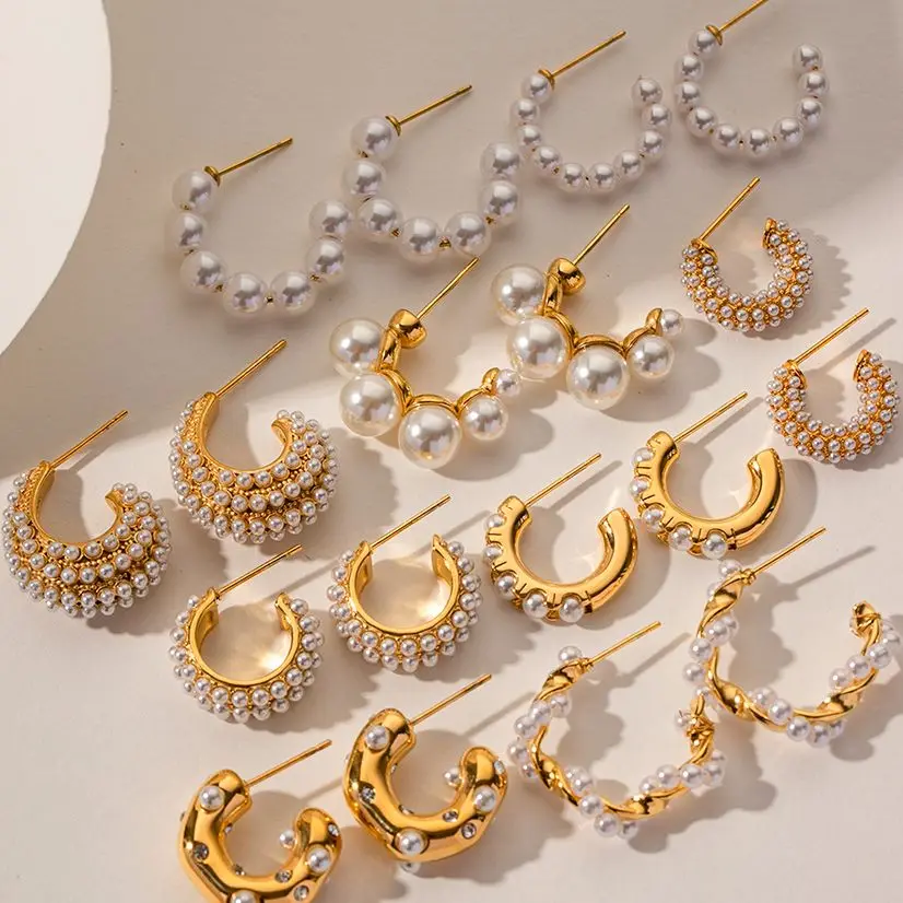 Uworld رائعة فاخرة الفولاذ المقاوم للصدأ اللؤلؤ الخرز هوب Huggie أقراط رومانسية أنيقة موضة Charm العصرية شيك مجوهرات