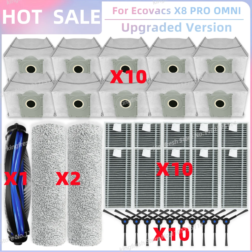 Kit Accessoires Rechange Pour Ecovacs Deebot X8 Pro Omni / X8 Omni - 1 Brosse, 2 Serpillères, 6 Sacs, 4 Filtres, 6 Brosses Latérales