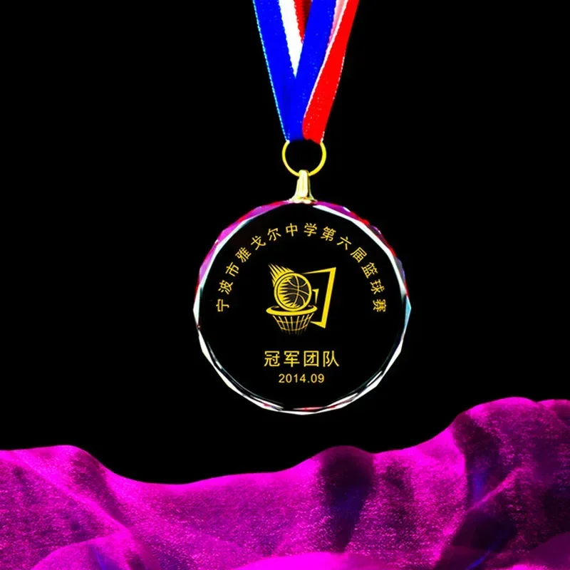Description Picture 6 of itemCrystal Glass Medals Sport Souvenirs Honor Medal School Competition for Children Free Customized Printed Engraved Logo Award