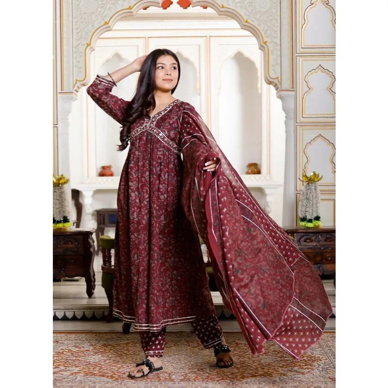 Women Handmade Palazzo Dupatta Kurta Suit Indian Wedding Special Salwar Kameez