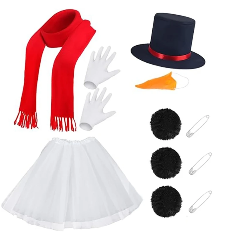 Snowman Hat Scarf Carrot Nose Gloves Cosplay Props New Year Christmas for Adults Adults Kids Christmas Cosplay Costume