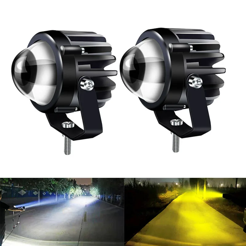 Projecteur LED double couleur pour motos, lampe de conduite