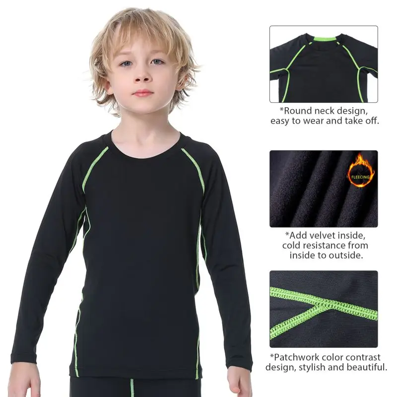 Kids Boys Sports Compression T-shirt Long Sleeved Velvet Sportswear 6 S964598972f714d35a155d6436ac7ac81n