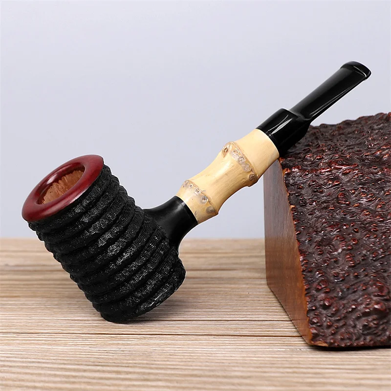 MUXIANG Briarwood 조각 망치 모양 블랙 대나무 스트레이트 스템 파이프, 흡연용, 3mm 필터 무료 10 파이프 도구 aa0472S-PS1