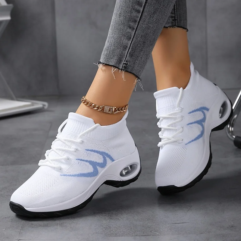 Women's Air Cushion Anti-slip Platform Sneakers, Lightweight Lace-up Mesh Outdoor Running Shoes, Women's Footwear 3