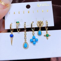 Yakemiyou 6pcs Turquoise Water Drop Star Dangle Earrings Set with Ear Cuff Gold Color Women Jewelry 1
