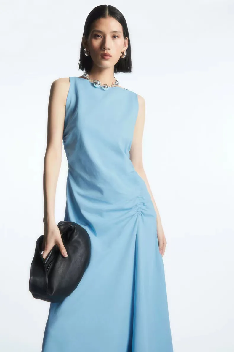 

2023 Spring Summer New Retro Irregular Sleeveless Dress Temperament Slim Pleated Skirt Female Clothing