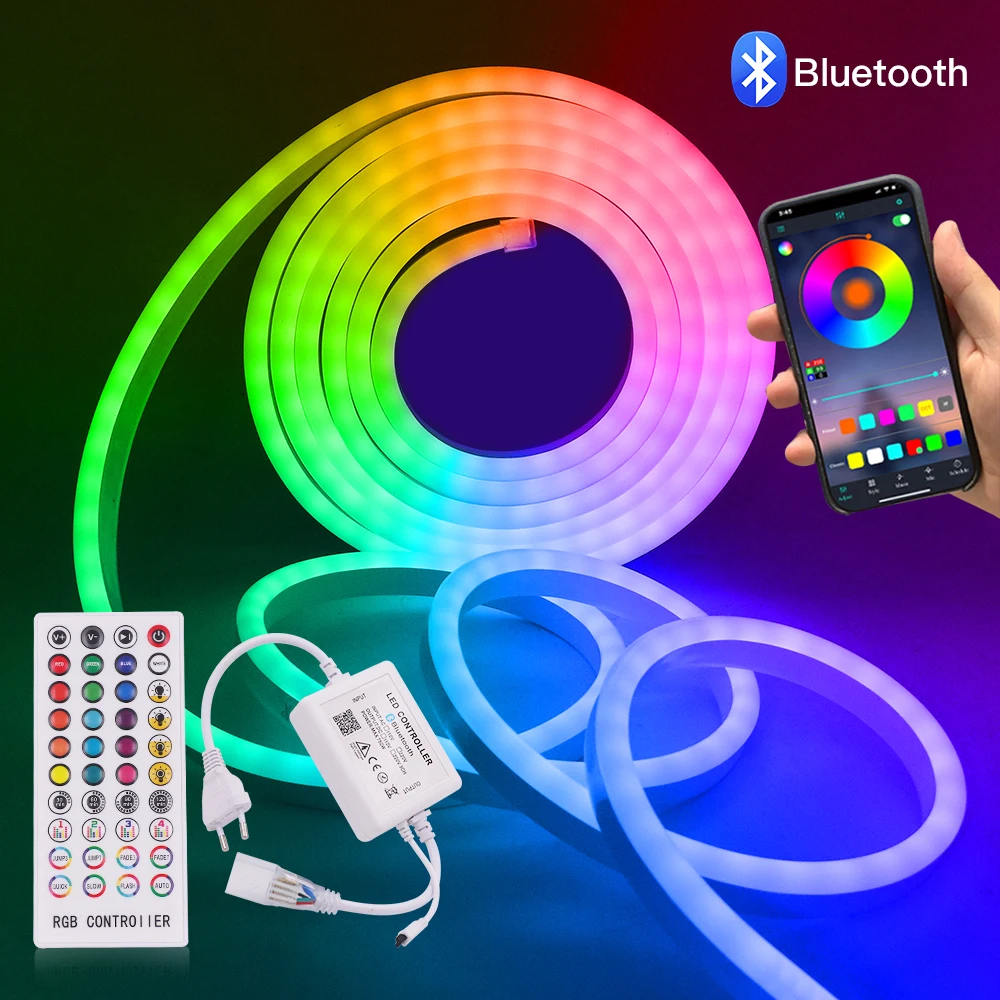 

RGB Neon LED Strip AC 220V 110V Bluetooth APP Waterproof Diode Lamp 10x20mm SMD5050 Flexible Ribbon Tape Strips Light