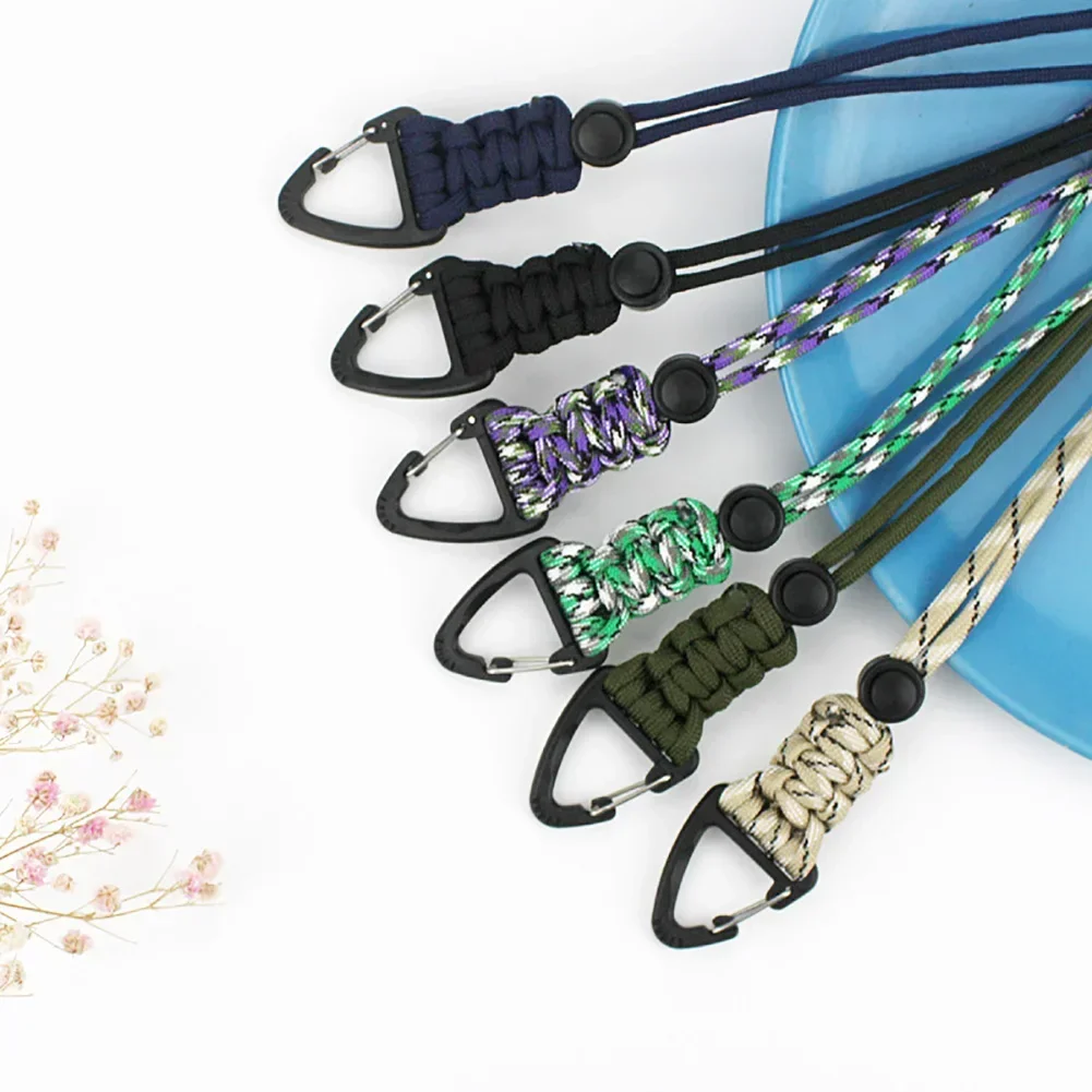 Braided Nylon Paracord Keychain with Metal Triangle Buckle and Carabiner