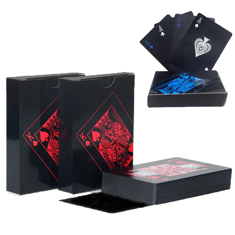 Waterproof PVC Plastic Playing Cards Set 54pcs Deck Poker Classic Magic Tricks Tool Pure Black Magic Box-packed playing cards plastic playing cards poker set