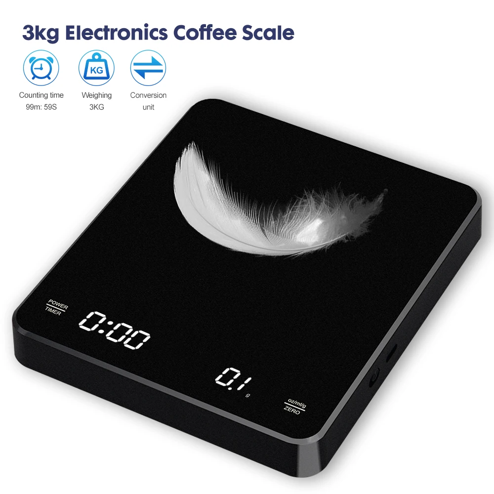 Digital Coffee Scale with Timer Rechargeable Espresso Kitchen Scale  3kg-0.1g High Precision Weighing Scale Measures in Oz/ml/g - AliExpress