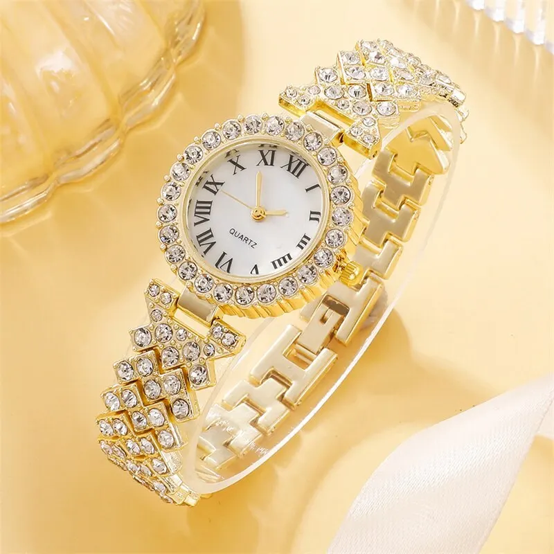 Women Watches 6pcs Set Watches Luxury Rhinestone Women Fashion Wristwatch Quartz Watch For Girl Ladies