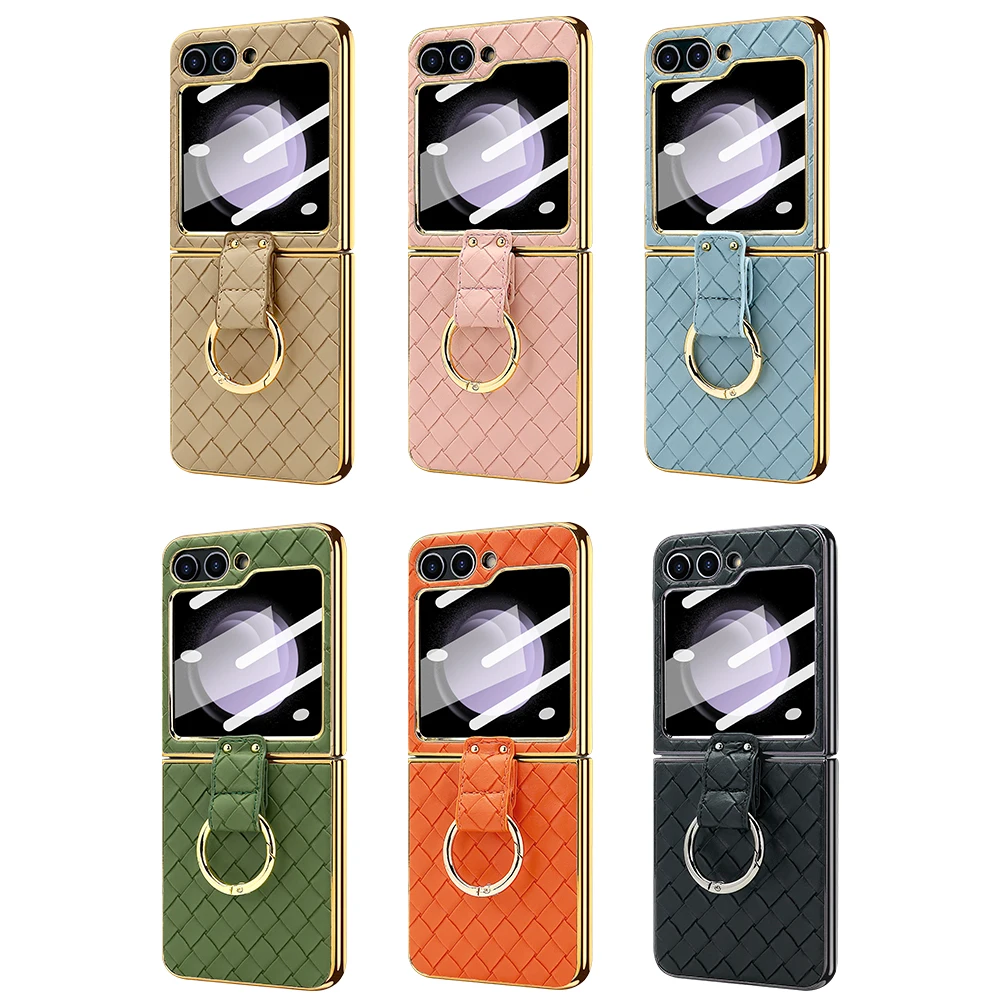 VIETAO Gold Electroplated Phone Case Cover with Finger Ring and Back Screen Film