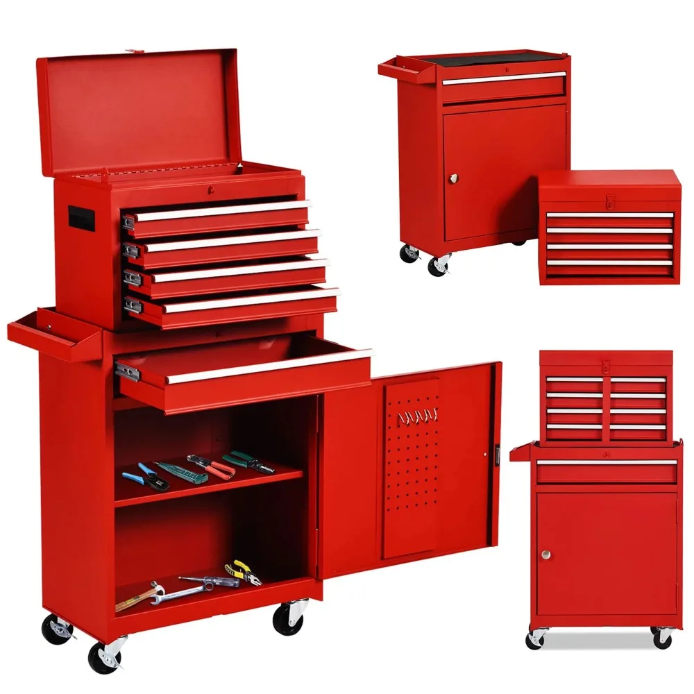 

Rolling Tool Box, 5-Drawer Steel Tool Chest & Cabinet For Workshop Garage, Red