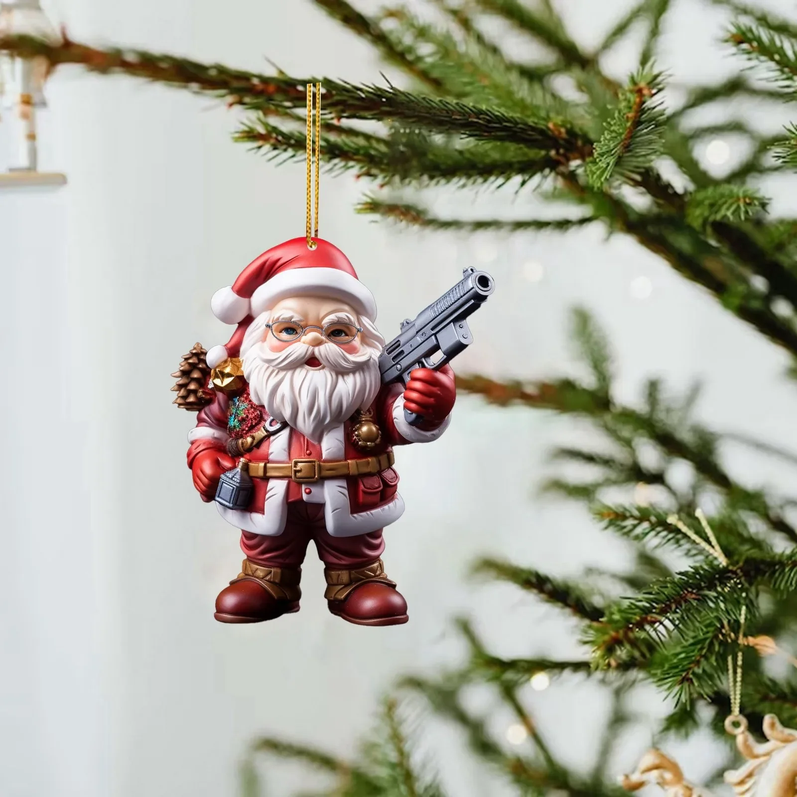 

2D Flat Acrylic Double Print Santa Claus Christmas Tree Decorative Pendants Cool Funny Santa Claus Christmas Hanging Ornaments
