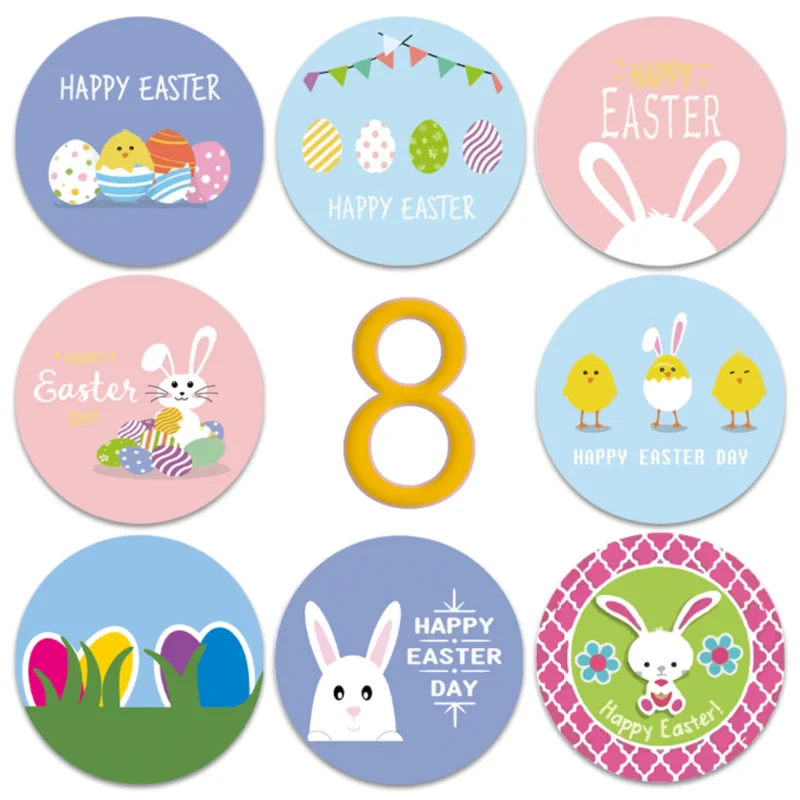 Cute Easter Bunny Toy Stickers Labels Decorative DIY Scrapbooking Envelope Sealing Stationery Child Reward Stickers 500pcs/roll