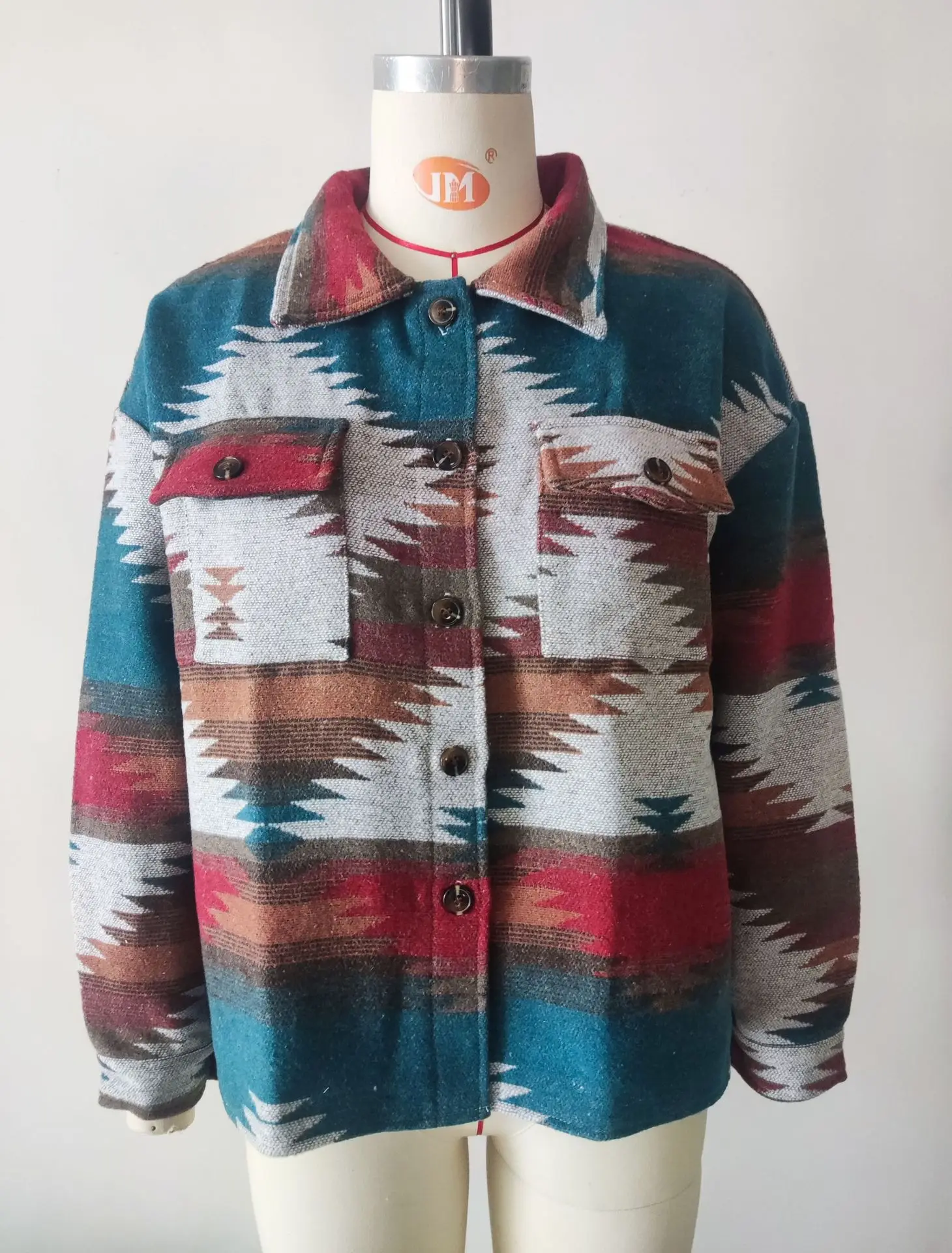 Women Wool Coats Blends Coat Casual Geometric Print Turn Down Collar Y2k Streetwear Jackets Work Elegant Splice Jacket 2025 - 6