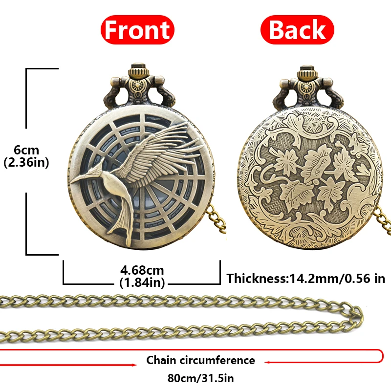 빈티지 청동 Steampunk 화이트 크레인 날개 새겨진 석영 주머니 시계 목걸이 펜던트 시계 체인 남성 여성 체인 선물