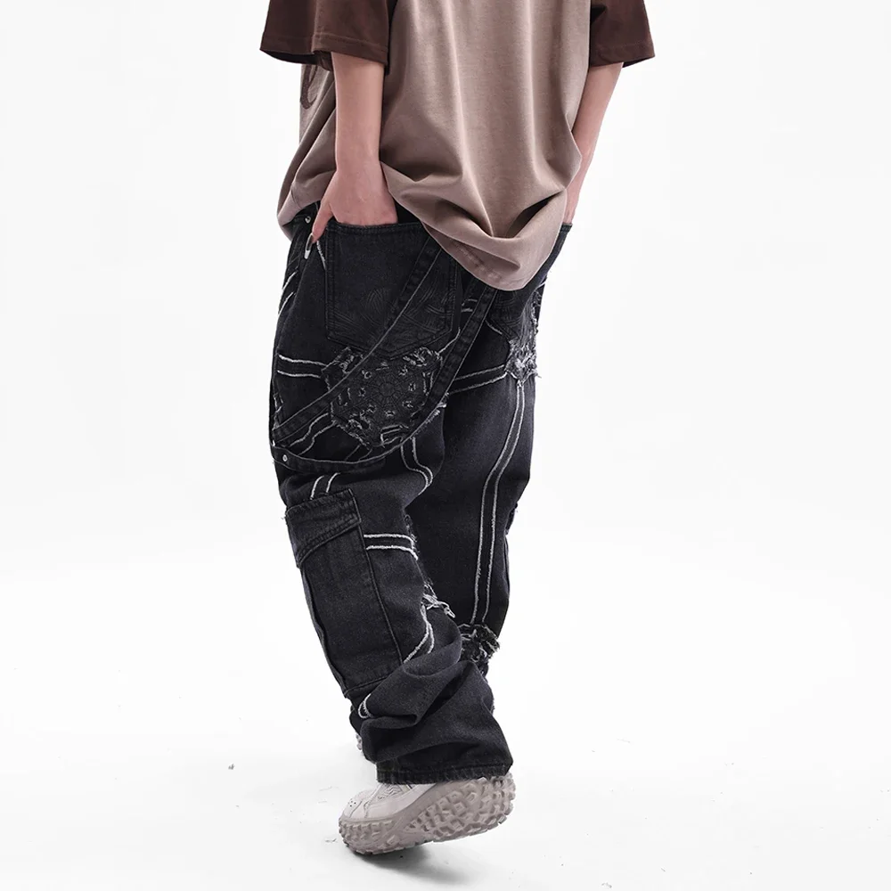

Джинсы мужские оверсайз с широкими штанинами, свободные брюки в стиле хип-хоп, с графическим принтом в стиле панк, модные мешковатые джинсовые штаны рэп в стиле High Street, Y2k
