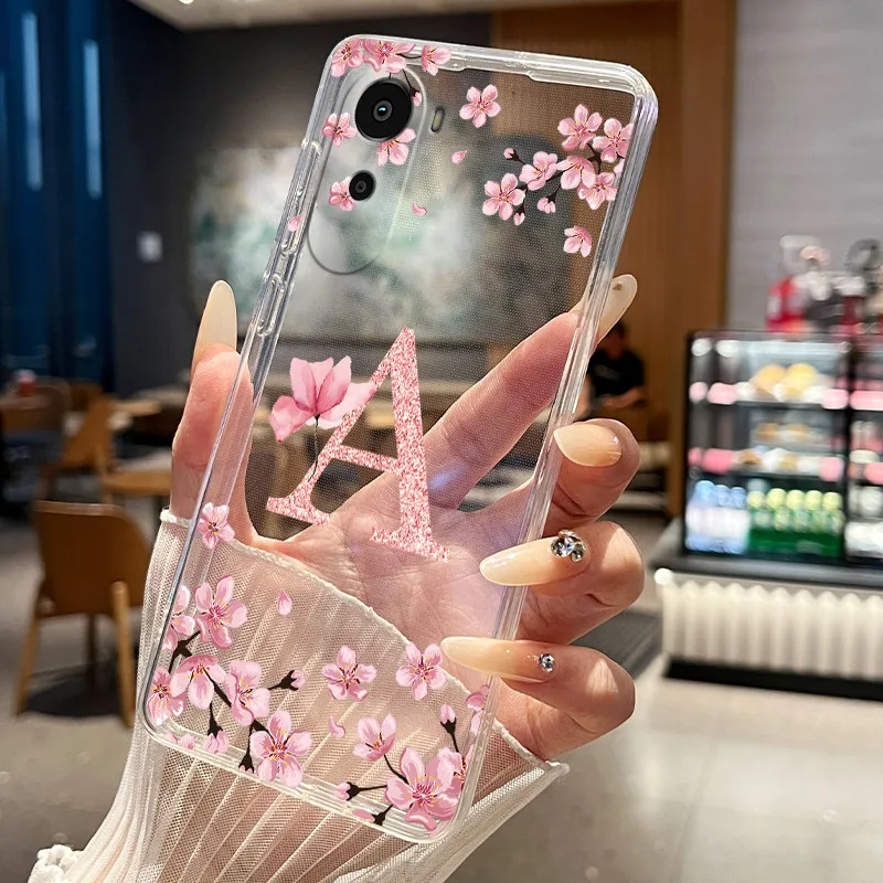 Transparent Silicone Phone Case with Pretty Flower and Letter Design - Soft TPU Cover