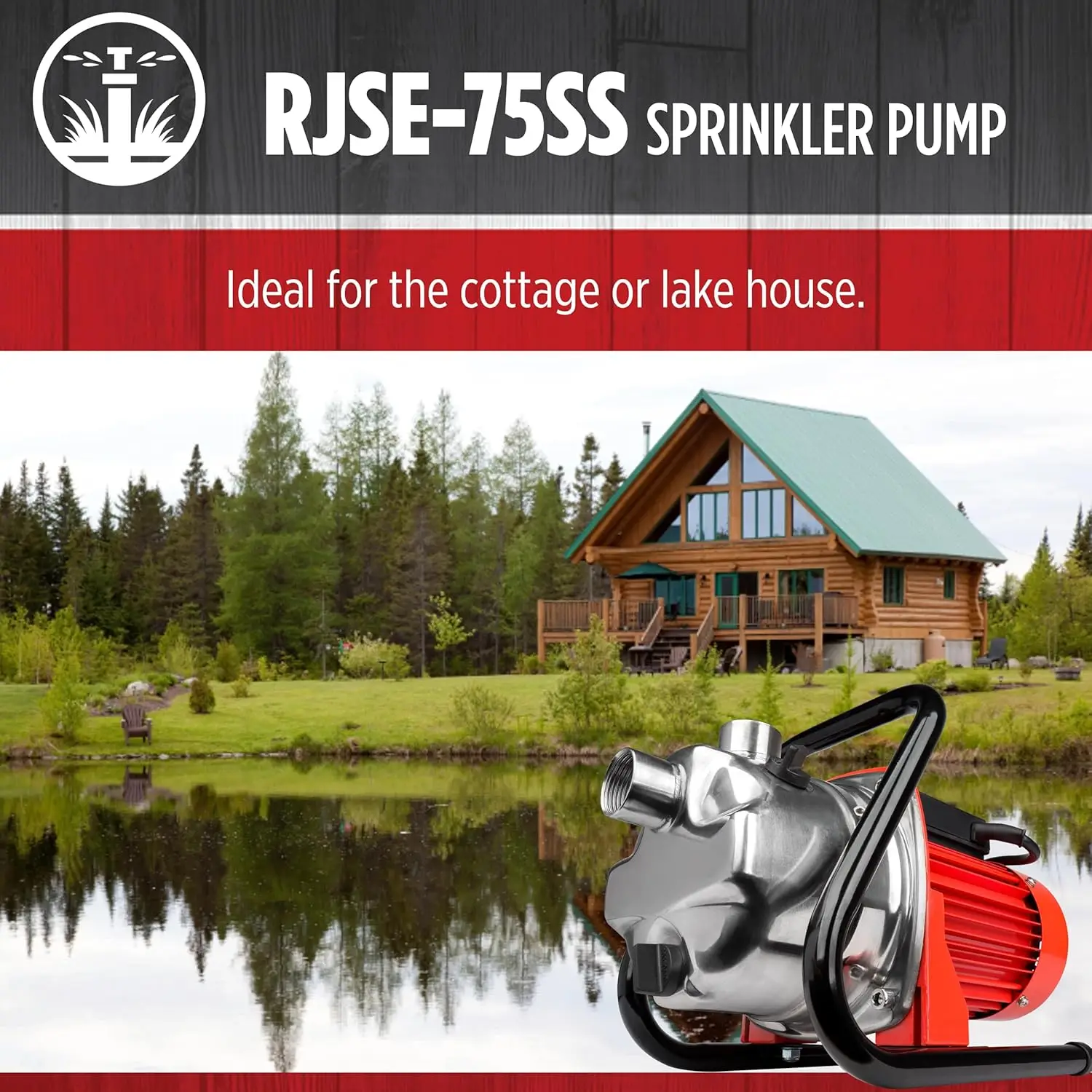 Stainless Steel 3/4 HP Sprinkler Utility Pump with 115V, 11 GPM, 8ft Cord, Red Lion RJSE-75SS