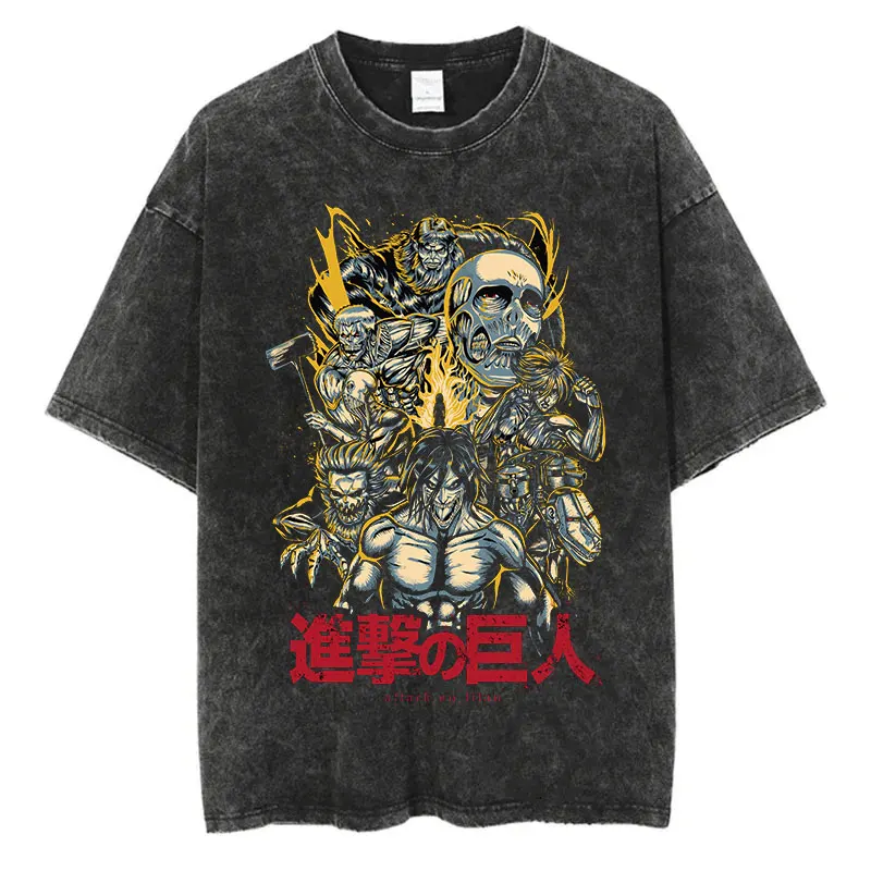 Anime Attack On Titan T Shirts Oversized Vintage Washed