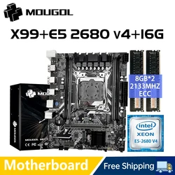 MOUGOL X99 Motherboard Set with Xeon E5 2680 V4 LGA2011-3 2680v4 CPU【8GB*2】16GB 2133MHz DDR4 REG ECC RAM Computer components