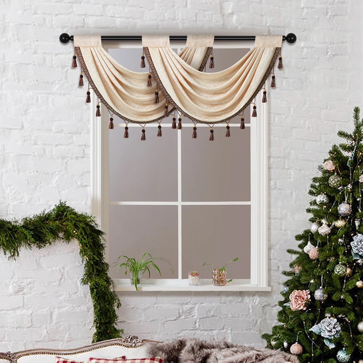 Description Picture 3 of item1pc Chenille Fabric Window Curtain Valance Rod Pocket,Pure Color Valance for the Room,Red Valance for Chrismas Festive Decor