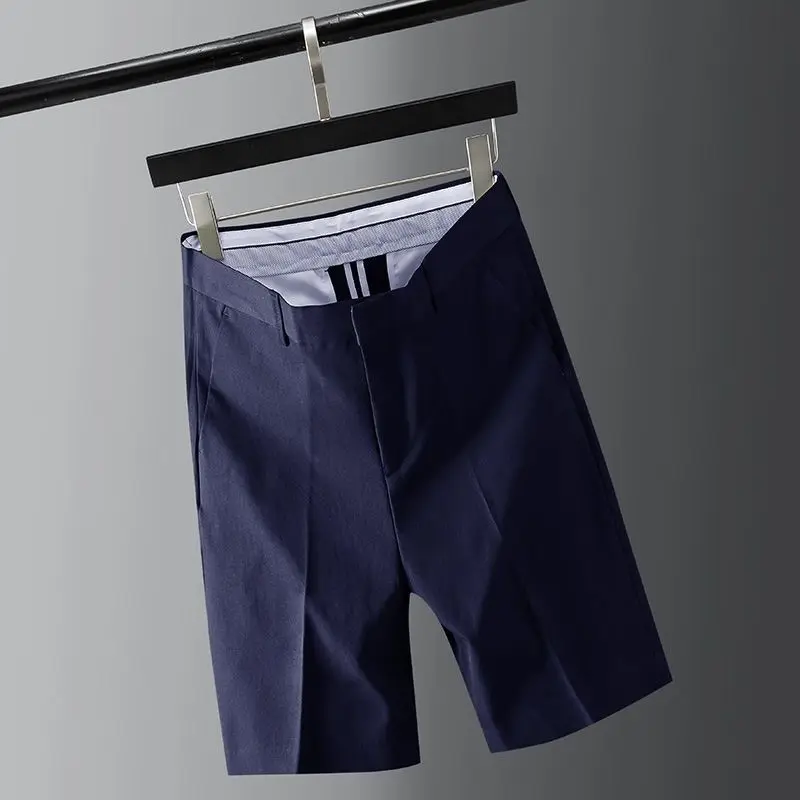 2024 Summer Casual Loose Oversize High Waisted Drape Anti Wrinkle Solid Color Versatile Ice Silk Five Point Suit Shorts for Men