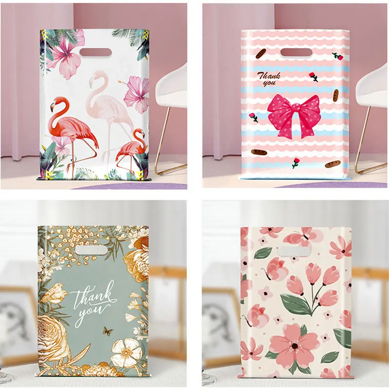 30 Stück Dankeschön-Geschenktüten mit Griffen, Kunststoff-Blumenmuster, Dankeschön-Tragetaschen, Verpackungsbeutel für Geburtstagsfeiern, Hochzeitsgeschenke, Tasche
