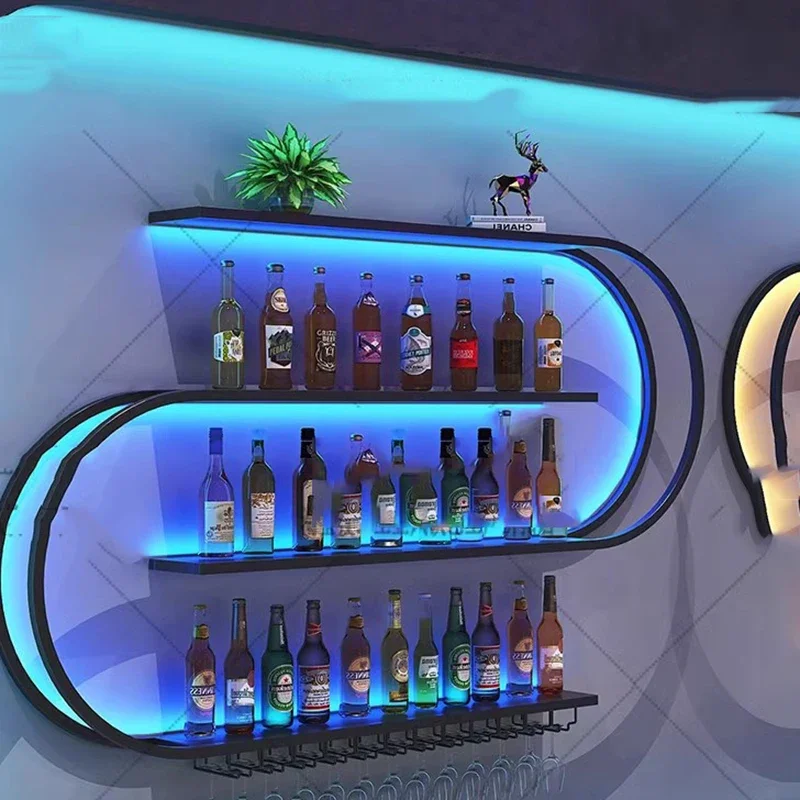 Modern Wine Bar Art Corner Storage Light Restaurant Wall Mounted Living Room Wine Bar Small Vitrina Metal Cabinet Furniture