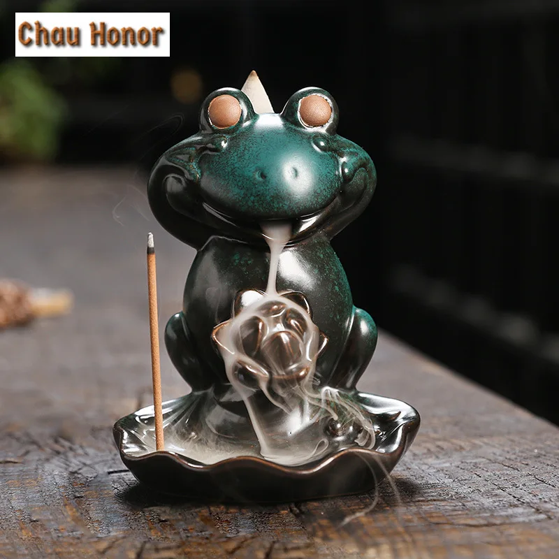Creative Design  Lotus Frog Desktop Decoration Indoor Aromatherapy Stove Portable Backflow Incense Burner Yoga Relaxation Home