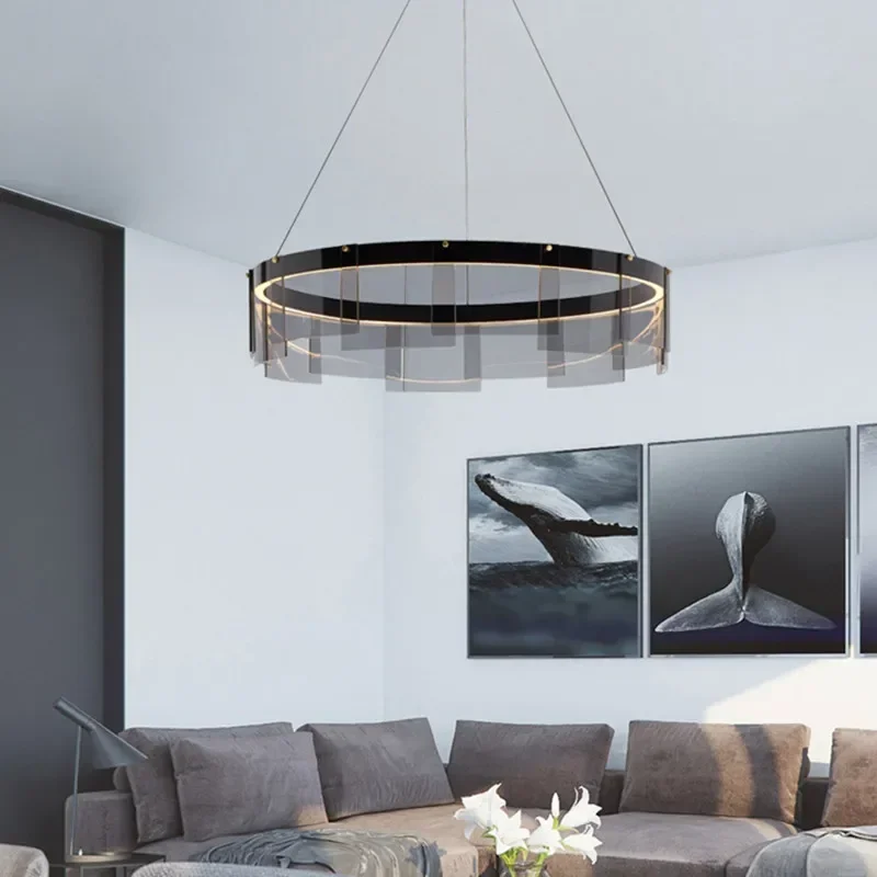 Stratos LED Chandelier modern glass LED light luxury minimalist light design for dining room hall bedroom rings chandelier