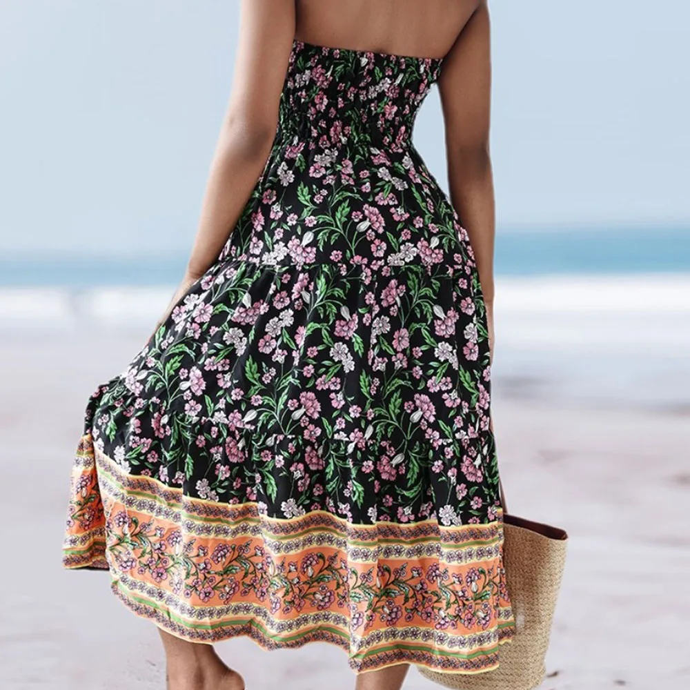 Women Floral Print Maxi Skirt Boho Beachwear