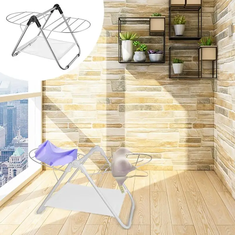 

Folding Clothes Drying Rack Foldable Laundry Carbon Steel Rack Double Layered Laundry Storage Products For Dormitory Hotel Home