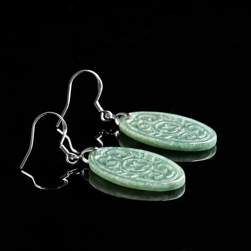 

Burmese Jade Earrings Gift Natural Certificate Green Vintage Charms Amulets Jewelry Gemstone Jadeite 925 Silver Women Stone