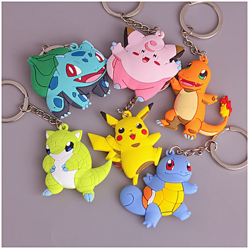 Pokemon Anime Marowak Abra Gengar Ponyta Porygon Alloy Silicone Keychain Accessories Pendant Bag Key Ring Pendant Birthday Gifts key chain