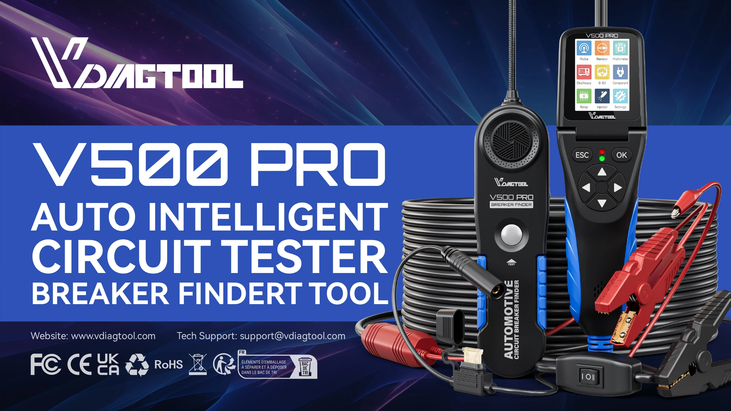 VDIAGTOOL V500 Pro Automotive Circuit Tester V500Pro Power Circuit Probe Tester Breaker Finder Tool 9/30V Open Short Circuit Fin – Detail 1