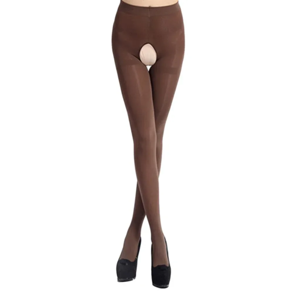 Sumodx Women Sexy Velvet Crotchless Tights Open Crotch Oil Shiny Pantyhose Stockings 120D Elastic Slim Skinny