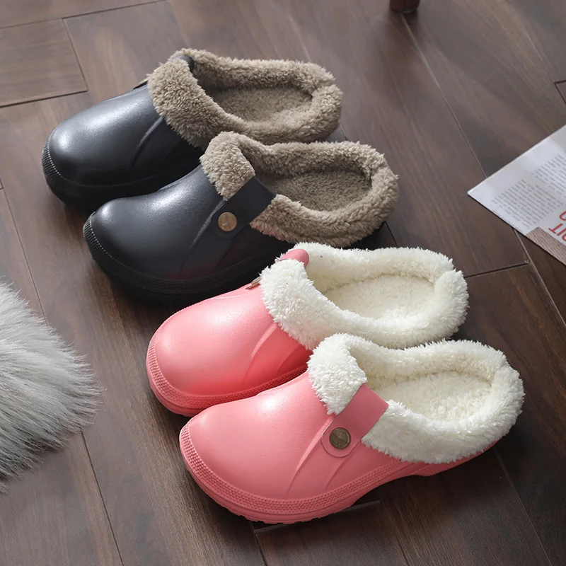 Crestar Winter Woman Men Slippers Waterproof EVA Plush Warm Slippers Clogs Lovers Home Bedroom Plush Slippers Indoor Floor Shoes