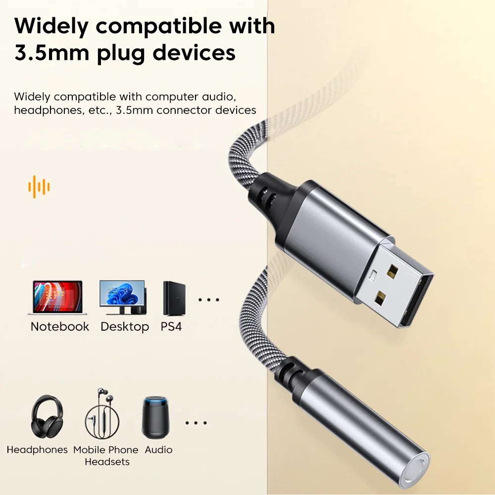 Universal USB to 3.5mm Audio Adapter Cable - External Sound Converter
