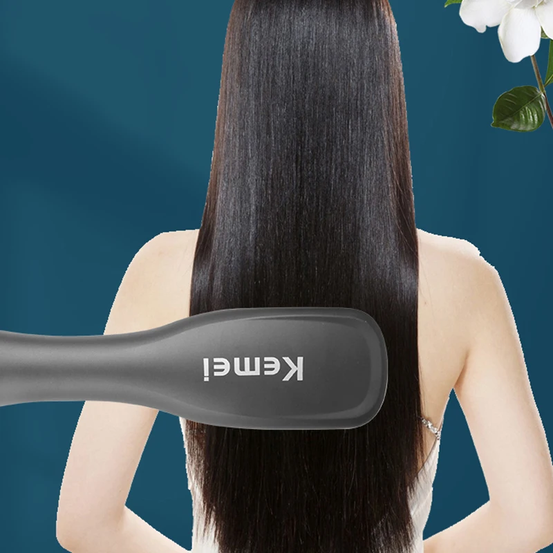 Kemei Electric Hair Brush Multifunctional One-Step Hair Dryer Ion- Straightening Curling Iron Blower Comb Hot Air Styling Tool