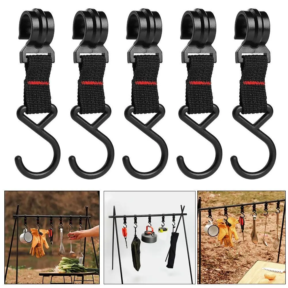 1/5pcs Black Rack Tool Detachable Finishing Hook Pot Pan Hanger Outdoor Camping S-Shaped Hanging Hooks Storage Buckle