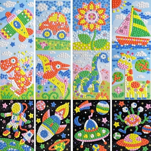 5 Pcs Colorful Sticky Mosaic EVA Windmill Art Kits for Kids 2-4 Years Old,  DIY Mosaic Art Crafts Early Learning Games Handmade Art Kit for Preschool