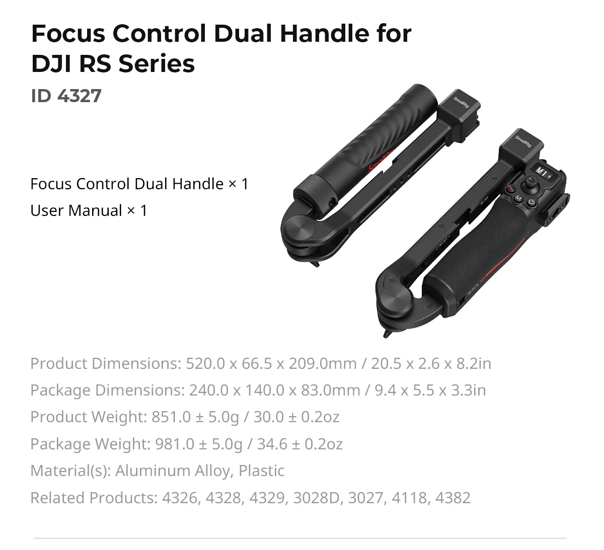 SmallRig Focus Control Handle /Dual Handle for DJI RS 2 /RS 3 Pro /RS 4 /RS 4 Pr