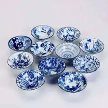Hand Painted Ceramic Bamboo-Hat Type Cup Master Kung Fu Tea Cups Jianzhan Single Appreciation Blue and White Porcelain Bowl Mug