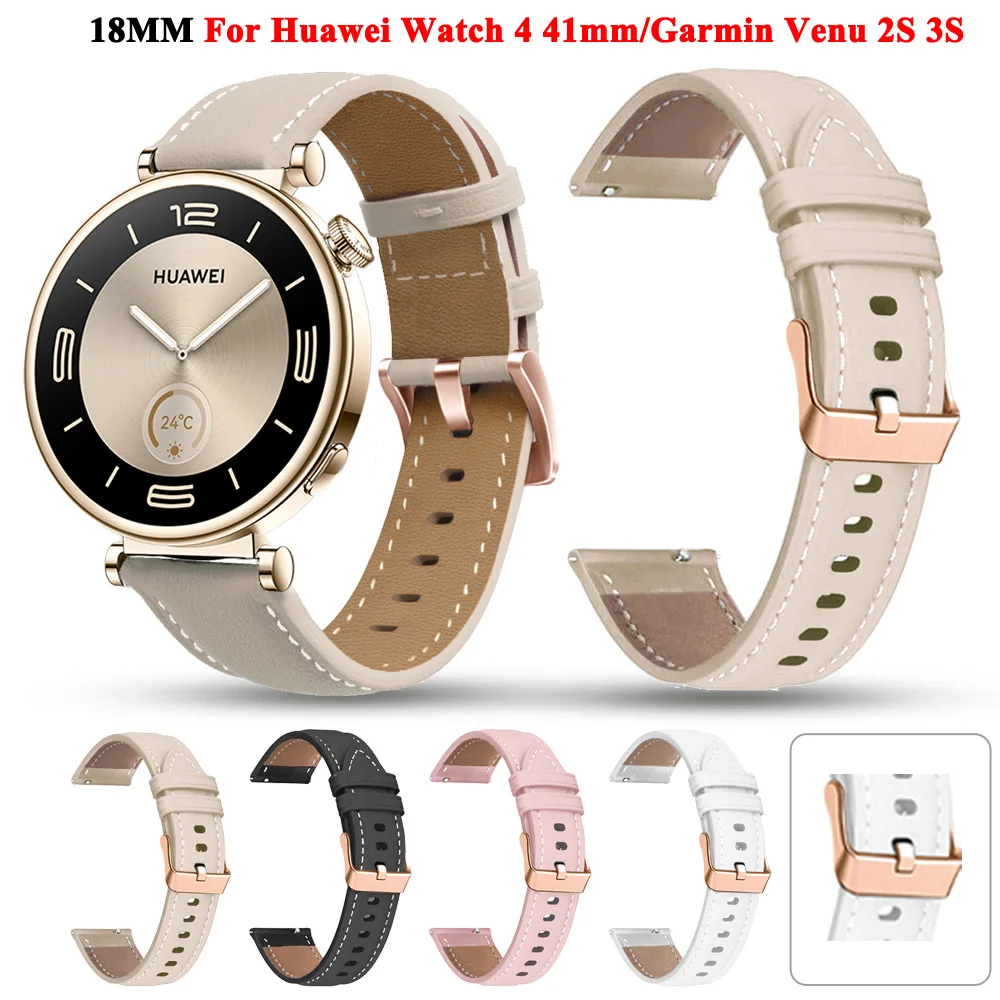 

Vivoactive 4S 3S Leather Smart Watch Strap For Garmin Venu 2S/Rey/Forerunner 265S 255S Wristbands Rose Gold Buckle 18mm Bracelet