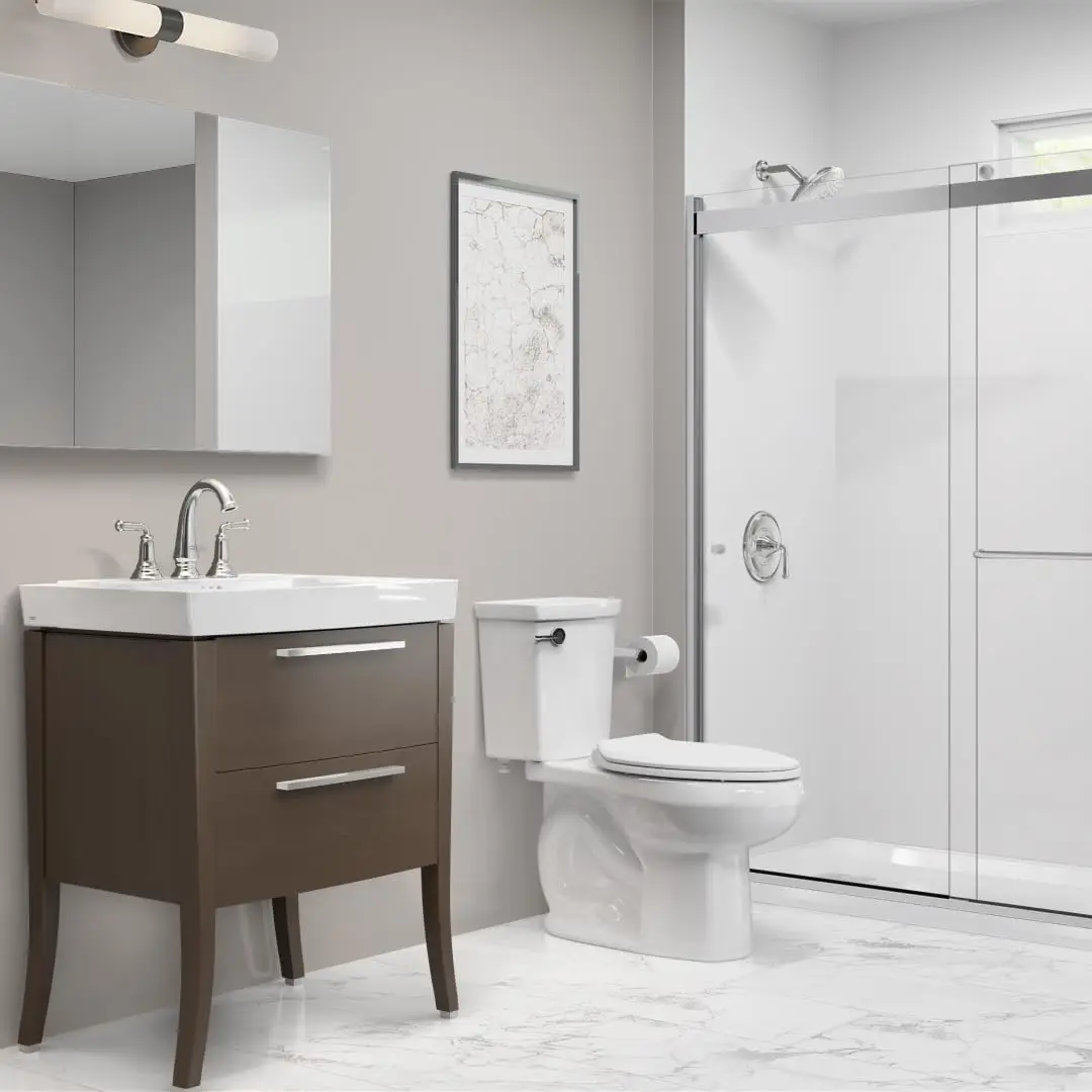 ptimum Two piece Toilet with Toilet Seat and Wax Ring Elongated Front Chair Height White Modern toilet with multifunctional use 2