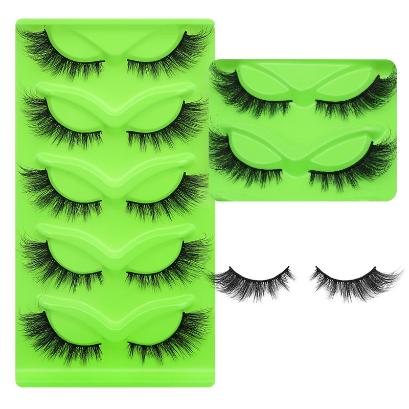 DINGSEN 5 Pairs Cat Eyelashes Fluffy Cat Lashes Fake Eyelash Wispy Natural Look long Mink Eyelashes Strip Lashes Cat Eye Lashes